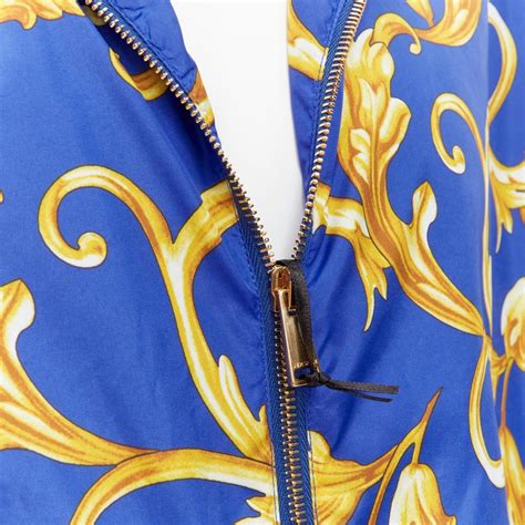 VERSACE blue gold Barocco Istante print nylon windbreaker 